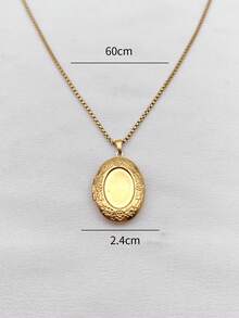 1pc Stainless Steel Minimalist Heart, Square, Oval Shaped Locket Necklace, DIY Photo Storage, Holiday Souvenir, Valentine's Day Gift - Yellow Gold - View 20