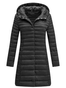 Risissida Damen Lässig Kapuzen Daunenjacke mit Taschen, leicht für den täglichen Gebrauch - Schwarz - Übersicht 6