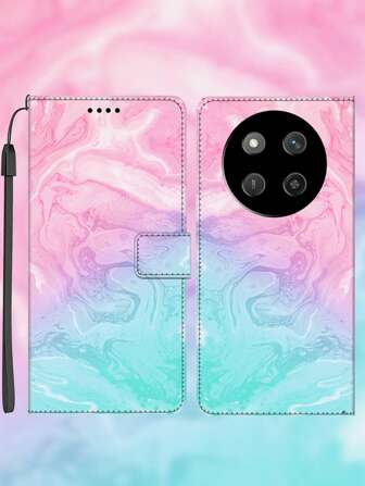 Kompatibel mit Honor, Brieftasche mit Kartenfach, künstlicher PU-Lederetui, farbenfroher Gesteins-Muster-Textur, Ständer-Handyhülle, Geschenk mit Schlüsselband