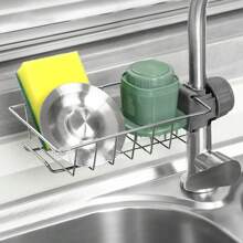 Over Sink Kitchen Organizer – Stainless Steel No Drill Faucet Shelf For Sponges, Soap & Dishwashing Supplies
