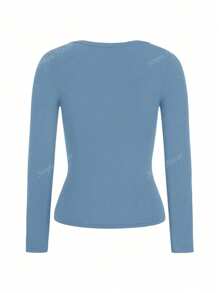 Simple Flavor Women's T-Shirt Y2K Fall Clothes Casual Daily Sexy Solid Color Lace Contrasting Color Slim Long Sleeve V-Neck Top
