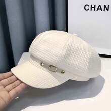 1 Stück Damen Achteckiger Barett mit verstellbarem Seil und Metallschnalle, Outdoor Lässig Mode Accessoire für Frühling, Sommer, Herbst, Hut, modischer Gesichtsschutz, elegantes Detaildesign, strukturierter Stoff