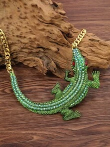 1 Set Exaggerated Fashion Fully Rhinestone Crocodile Collar Necklace - Green - View 10