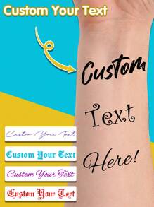 1pc/5pcs/10pcs/20pcs/30pcs/50pcs/100pcs Custom Text Tattoo Bulk For Her/Him, Girlfriend, Family, Friends - Phrases Customized Temporary Tattoos Bulk For Birthday Party Wedding Bride Groom Decor- Fake Tattoos Personalized Gift - Custom Saying,Multi-Functional,Ornamental,Letter,Solid Color,Exquisite,Stylish,Vintage,Modern,Colorful,Leisure,Basics,Casual,Soft,Unique,Customized,Personalized,Custom,Ideal Gifts For Her,Girlfriend,Her,Boyfriend,Friends