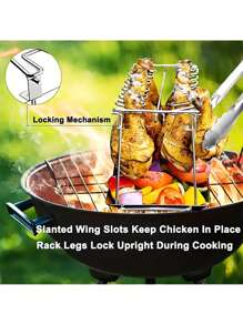 1 Set Edelstahl Grill Hühnchenbeinhalter + Auffangschale / Nur 1 Stück Hühnchenbeinhalter, zweilagiger Gemüse- und Fleischgrill, Küchenausstattung, Küchenartikel, BBQ Zubehör