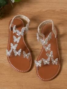 Women's Flat Sandals With Bowknot And Rhinestones, Elegant Pointed/Round Toe High Heel Sandals, Bohemian Style For Formal Events, Parties, Sparkling - Brown Butterfly - View 5