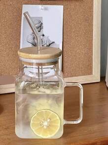 1 pièce - Tasse en verre carrée, tasse à paille grande capacité, couvercle de tasse carrée haute, tasse à thé d'été en verre, tasse à boire pour adultes et filles, design de produit de mariage, cadeau pour un usage quotidien, jolie tasse en verre flottante, tasse à lumière flottante, design de cadeau, contenant à boisson tasse à thé contemporaine, choix pour un cadeau. Rentrée des classes