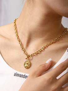 TONSI 1 pièce Collier pendentif en acier inoxydable plaqué or 18 carats personnalisé Y2K avec portrait géométrique exagéré, convient pour la remise des diplômes, la fête de plage, les rassemblements, bijoux pour femmes
