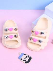 1 paio di sandali per bambine con decorazione a cuore, antiscivolo, scarpe estive con fori da indossare all'aperto, ciabatte da spiaggia