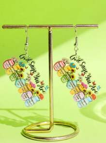 1 Pair Of Fashionable, Creative, And Unique Text Design Acrylic Earrings With Colorful Flower, Sunflower Motifs, Suitable For Back To School, Daily Wear And Festive Occasions For Women