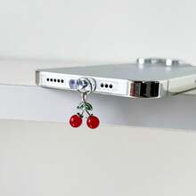 New Palace Style Drip-Oil Alloy 3D Red Cherry Mobile Anti-Dust Plug Pendant Accessories Fit For IPhone, Android Type-C Charging Port Dust Plug Decoration