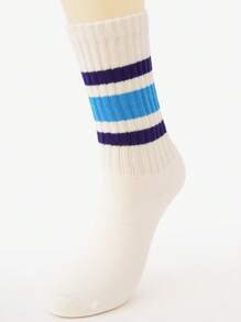 1 par/5 pares de calcetines a rayas de color de dopamina, para uso doméstico, fitness, transpirables y que absorben la humedad, calcetines largos de tubo para mujeres, aptos para todas las estaciones