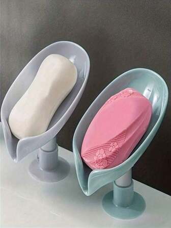 1pc/2pcs Leaf-Shaped Soap Dish With Suction Cup - No Drill, Waterless Design For Laundry & Bathroom Use Back To School