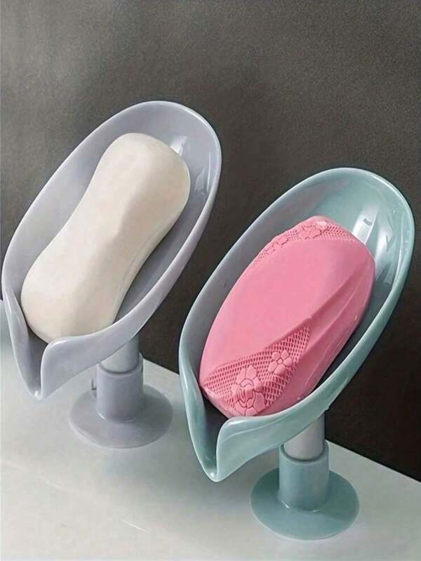 1pc/2pcs Leaf-Shaped Soap Dish With Suction Cup - No Drill, Waterless Design For Laundry & Bathroom Use Back To School