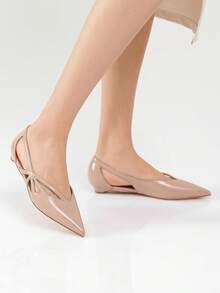 Reitoye New Arrival Y2K Comfortable Nude Sandals For Women Summer Pointed Toe Patent PU Ballerina Flats Shoes,  Hollow-Out Flat Heels Summer Shoes,  Mother's Day Gifts, Soft Leather, Soft Soles - 裸色-鏤空 - 查看 7