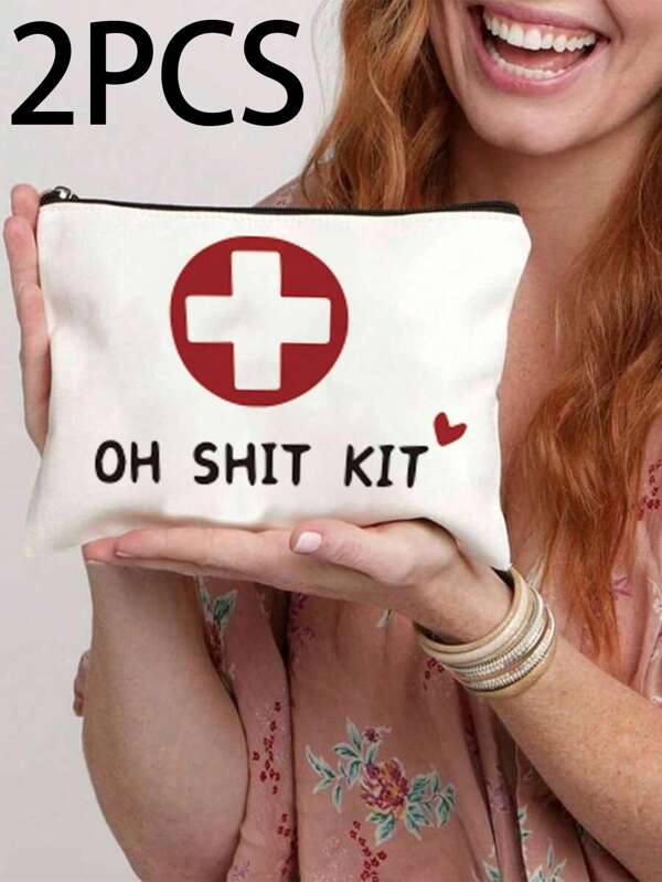 2Pcs Unscented Canvas "OH KIT" Emergency Travel Toiletry Bag, Unisex, For Medications And Essentials Makeup Bag School Supplies Travel Essentials Make Up Bag Holiday Essentials Cosmetic Bag Makeup Bags Makeup Pouch Makeup Organizer Holiday Winter Women Gifts For Women Make Up Organizer Makeup Storage