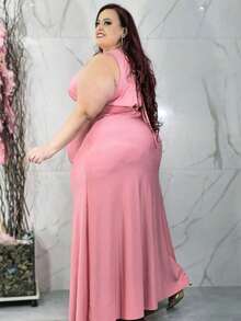 Long Plus Size Dress Wedding Party Bridesmaid Guest - 乾枯玫瑰色 - 查看 2