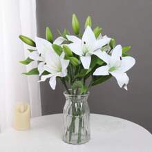 5 Stücke realistische weiße künstliche Lilien Blumen mit grünen Stielen, hohe Fidelität der Erscheinung, nicht verblassend, Frühlings- und Sommer-Blumendekoration, geeignet für Innen- und Außengarten, Hof, Party, Hochzeit, Wohnzimmer, Schlafzimmer, Festival, Geschenk, Heimdekoration, Fotografie-Requisiten