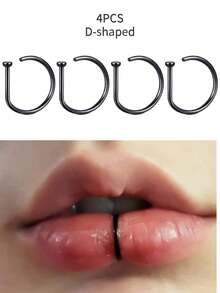 4pcs Fake Nose Rings, Stainless Steel Fake Lip Rings, Nose Clips, C-Shaped Lip Rings, No Piercing Required, Punk Style Body Jewelry, Unisex, Painless Wear