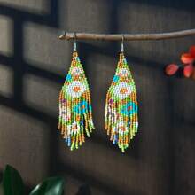 Brincos de borla com contas estilo boêmio feitos à mão AHAYA com pingente de miçangas, joias com design floral para mulheres, elegantes e fofas, adequadas para uso diário, festas, dia dos namorados, presente de Natal