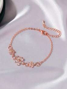 1 件可爱花朵青少年手链，甜美清新花卉珠宝配饰，带水钻，可调节，适合女孩、朋友、节日场合、日常佩戴