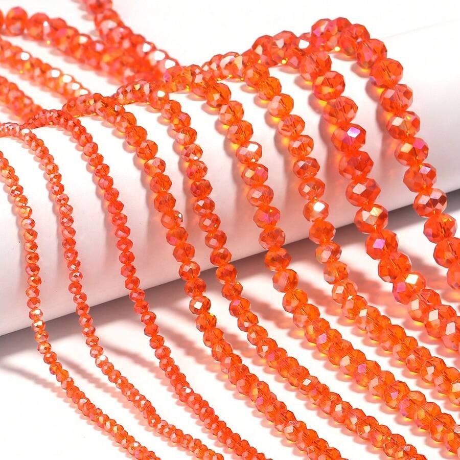 1 pieza Abalorio de cristal naranja facetado AB color abacus de tamaños surtidos 3/4/6/8/10mm, colorido y versátil bola de abalorios de colores para hacer joyas hechas a mano, collares, pulseras, llaveros y otros accesorios decorativos