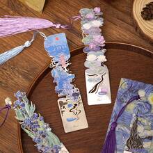 AHLGCAFT Creative Metal Bookmarks With Artistic Paintings And Long Tassels - Innovative Hollow Monet And Van Gogh Series Design Reading Accessories, Suitable For Students And Book Lovers, Durable Stationery And Gifts,School Supplies,Back To School - Multicolor - View 7