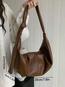 Large-Capacity Retro Soft Leather Pleated Crescent Bag, Featuring A Laid-Back Style, Casual And Versatile, Perfect For Commuting As A Shoulder Or Crossbody Bag.