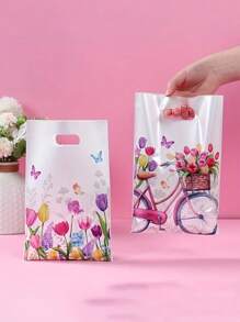 25 Stücke Tulpen Blumen Geschenktüte, frühlingshaftes Party Handtäschchen, Party Snack Rückgabe Geschenkverpackung Süßigkeitenverpackung, mit hellem Blumenmuster, 9.84* 6.49-Inch Verpackungstasche, geeignet für Feste, Geburtstage, Hochzeiten und Partys (Farbmischung)