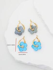 2 pares de brincos vazados de resina azul/iridescente, simples e elegantes, adequados para mulheres, uso diário, presente para amigos