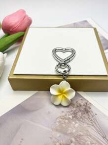 1 pieza Llavero con flor de Plumeria rosa/blanca/amarilla/morada/roja, accesorio de mujer, decoración para teléfono, cartera, bolso, mochila, graduación, boda, dama de honor, fiesta