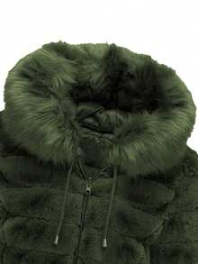 Risissida 优雅时尚：秋冬季双面女式羽绒服，配有人造毛皮和舒适帽子 - 綠色 - 查看 8