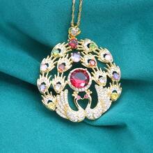 قلادة معلقة مطلية بالذهب عيار 18 قيراط فاخرة ورقيقة مزينة بأحجار الزركونيا متعددة الألوان بتصميم طائر الفينيق - مثالية كهدية لحفلات الزفاف وعيد الحب