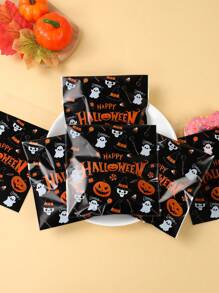 50 piezas de bolsas de regalo con cierre automático de 14*14cm con tema de Halloween, bolsas de caramelos transparentes con diseño de calabaza y espectro, bolsas desechables con tema de Halloween para empaquetar alimentos, postres, galletas, chocolates para la fiesta, decoración, obsequios y trucos o golosinas de Halloween