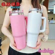1pc Watersy 40oz Stainless Steel Tumbler With Handle And Straw - Insulated Sports Water Bottle For Men And Women - Perfect Gift
