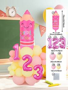 28pcs/Set Back To School Theme Decoration Balloons - Back To School Party Decor Set, Pencil Balloons (Pink/Green/Blue), 16" "123" Slogan Banner Balloons (Silver/Blue/Magenta), 10"/5" Latex Balloons (Light Pink/Light Yellow) - Multicolor - View 11