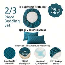 2/3pcs Waterproof Mattress Protector Set - Ultra Breathable & Cloud-Soft, Noiseless Sleep With Non-Slip Grip | Luxury Envelope-Closure Pillowcases (White/Blue/Gray/Dark Green) - All-Season Comfort, Easy-Care & Wrinkle-Resistant - Fits 8-12" Mattress (Pillow Insert Not Included) - 灰色 - 查看 2