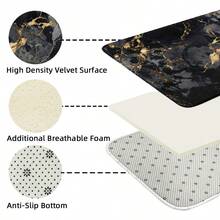1pc Black And Gold Marble Pattern Floor Mat, Soft Plush Surface, Modern Minimalist Style, Home, Bathroom, Kitchen Decor, Anti-Fatigue Mat Room Decor Bathroom Accessories Back To School Entryway Decor Bathroom Kitchen Decor - Multicolor - View 12