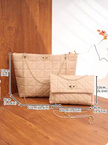 Fashion Women's Handbag Set, Includes Rhombus Quilted Tote Bag And Crossbody Bag, Stylish And Versatile Women Bag Set - Khaki - View 7