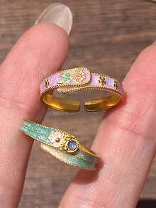 1枚复古中国珐琅滴釉桃花图案优雅戒指 - 桃花戒指 - 查看 1