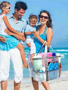 Large Capacity Waterproof Beach Bag, Lightweight Collapsible Beach Bag, Portable Travel Bag, Mesh Beach Bag Swim Tote Bag, Multifunctional Shoulder Shopping Bag Handheld Beach Mesh Hollow Out Bag Hollow Bag, Summer Beach Toy Storage Bag, Bath Swimming Large Capacity Storage Bags, Bathroom Bag & Shoulder Handbag For Travel Vacation Beach Cruise Essentials