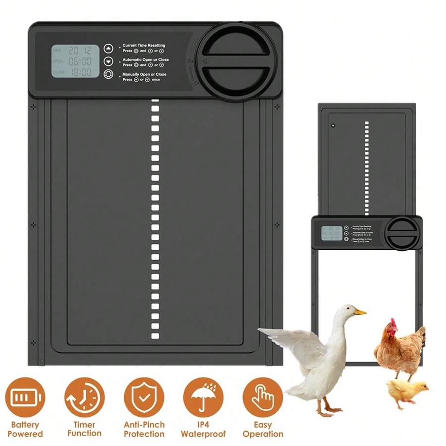 1pc Automatic Coop Door, Waterproof Coop Door, Battery Operated, Automatic Light Sensitive Coop Door Opener With Sensor, Electric Coop Door With Anti-Trap Design, Automatic Opening And Closing Coop Accessories For Safe Chicken Farms