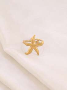1PC Chic Stainless Steel Starfish Ring For Women 18K Gold Plated Little Sea Star Adjustable Opening Rings Female Summer Beach Daily Jewelry Gifts