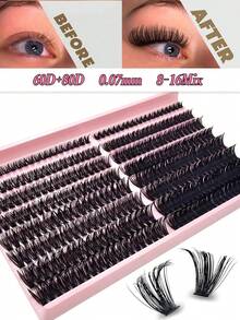 Self-Adhesive False Eyelashes, Highly Curled, Soft & Natural, 30D/40D/50D/60D/80D Individual Lashes, 8-16mm Mixed 0.07mm C, Ultra-Lightweight, 16 Rows 320 Pieces Waterproof Mink Hair Clusters, 3D Volumized Effect Fake Lashes, Suitable For Light Makeup, Heavy Makeup, Daily Wear, Cosplay, Portable & Suitable For Daily Wear Or Going Out - C - View 9