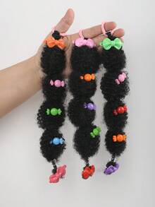 1pc Kids Ponytail Hair Extension Accessory, Cute Small Fluffy Bubble Ponytail Braided Hair, Suitable For Girls (Random Color) - 黑色 - 查看 4