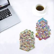 4张贴纸+1张场景卡 童年别墅 卡通模拟经营 造景贴纸 创意3D立体微缩场景粘贴画 可爱减压DIY贴纸 智能小房子 收纳贴 免抠场景贴 3D分层立体小房子贴 - 彩色 - 查看 3