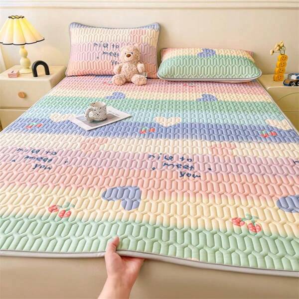 1 Stück luftdurchlässige, dünne Matte für den Sommer, kühlende, zusammenklappbare Matte mit Cartoon-Tier- und Blumenmotiv, angenehm für die Haut, für Einzelbett und Doppelbett geeignet, passend für Schlafzimmer und Studentenwohnheime