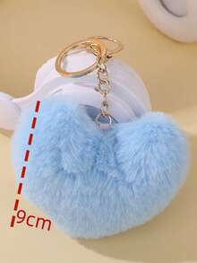 1 件男女通用可爱毛绒心形钥匙扣情侣礼物和包包饰品 - 淺藍色 - 查看 2