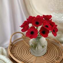 9Pcs Artificial Poppy Flowers, Red Artificial Poppy PU Fake Flowers, Red Fake Wild Flowers, Home Decoration Table Centerpiece Flower Arrangementfor DIY Handmade Office Flower Arrangement Wedding Photography Party Home Decoration Gift