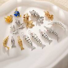 14k 镀金铜锦鲤柔性接头吊坠配件，适用于手链、耳环、项链、大/中/小尺寸 DIY 工艺品 - 魚 - 查看 8